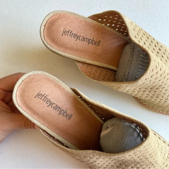 Jeffrey Campbell Size 10 Tan Mesh Suede Leather Slip-on Pointed Mule Block Heel - Picture 3 of 6